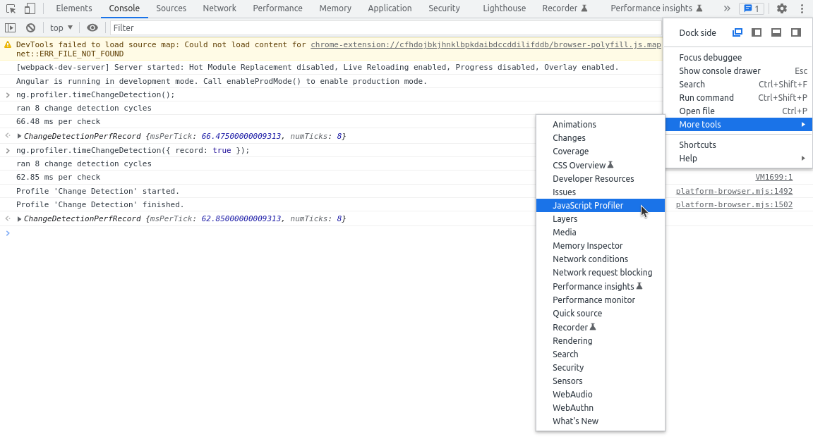 Enable Javascript Profiler on Chrome