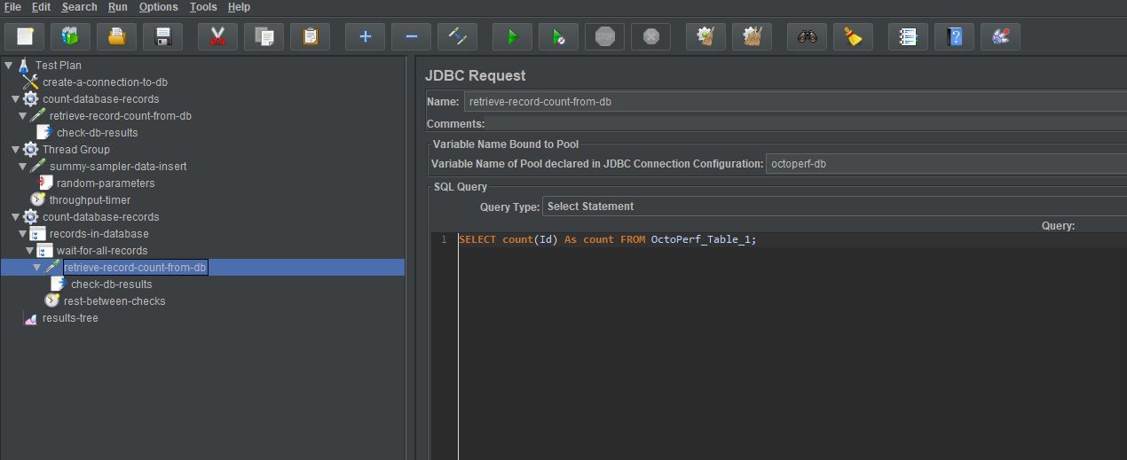 main jdbc request sampler