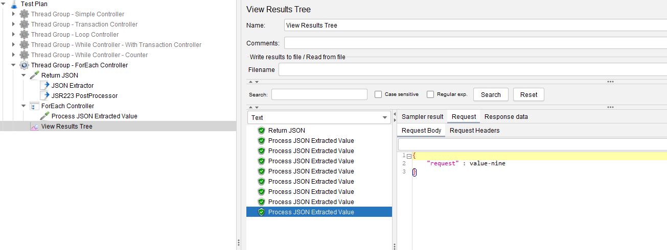JMeter ForEach Controller View Results Tree