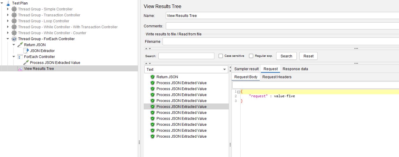 JMeter ForEach Controller View Results Tree