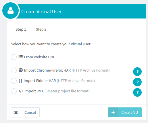 Virtual User Import Wizard Step 1