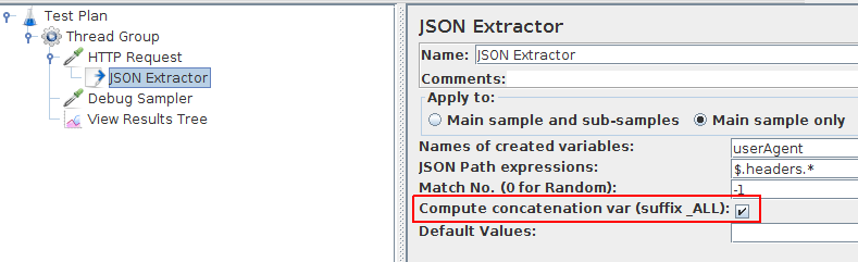 JMeter Json Concatenation Extraction Result