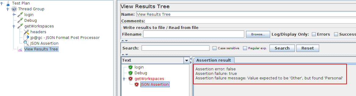 JMeter Json Response Assertion Failure