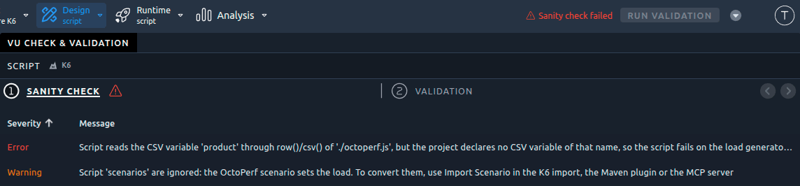 The sanity check catching an unknown CSV variable