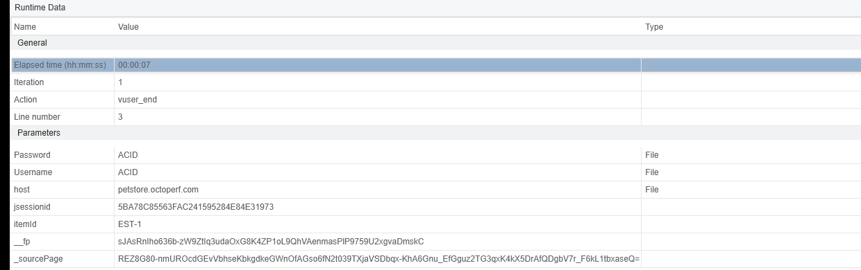 The Runtime Data panel in VuGen