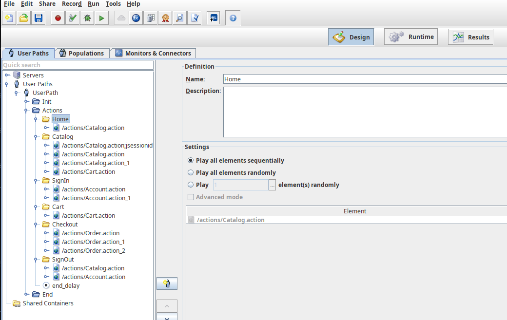The NeoLoad User Path, with its containers and requests