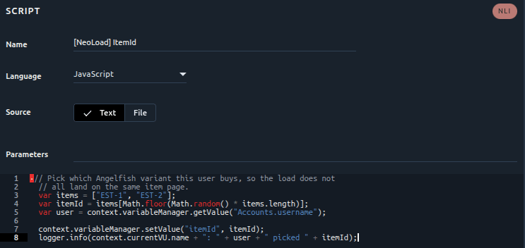 The same script after import, untouched