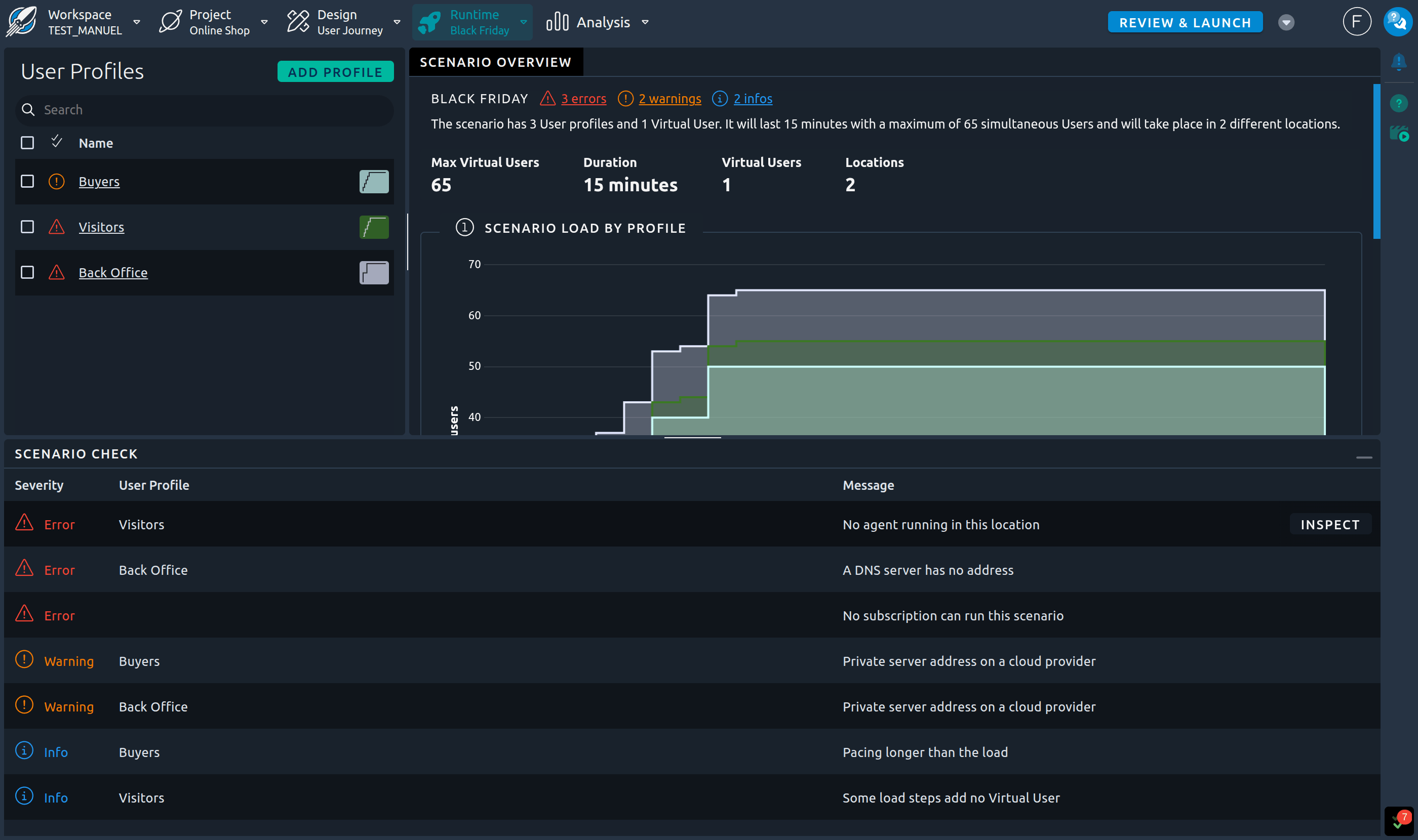 The Scenario Check panel of the scenario editor