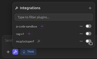 Enabling the OctoPerf MCP integration for a chat in LM Studio