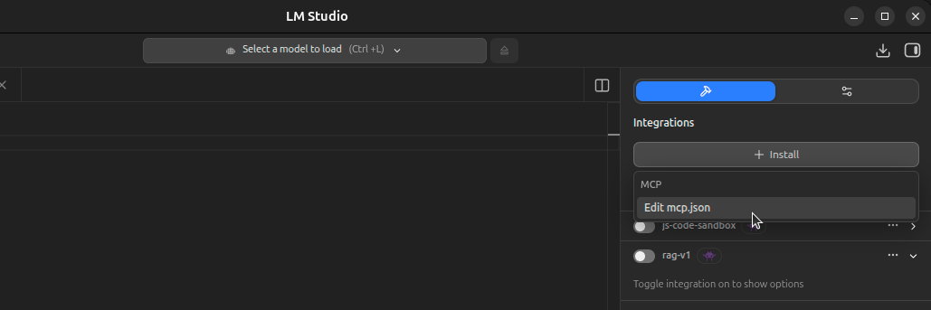 Adding the OctoPerf MCP server through LM Studio's Edit mcp.json