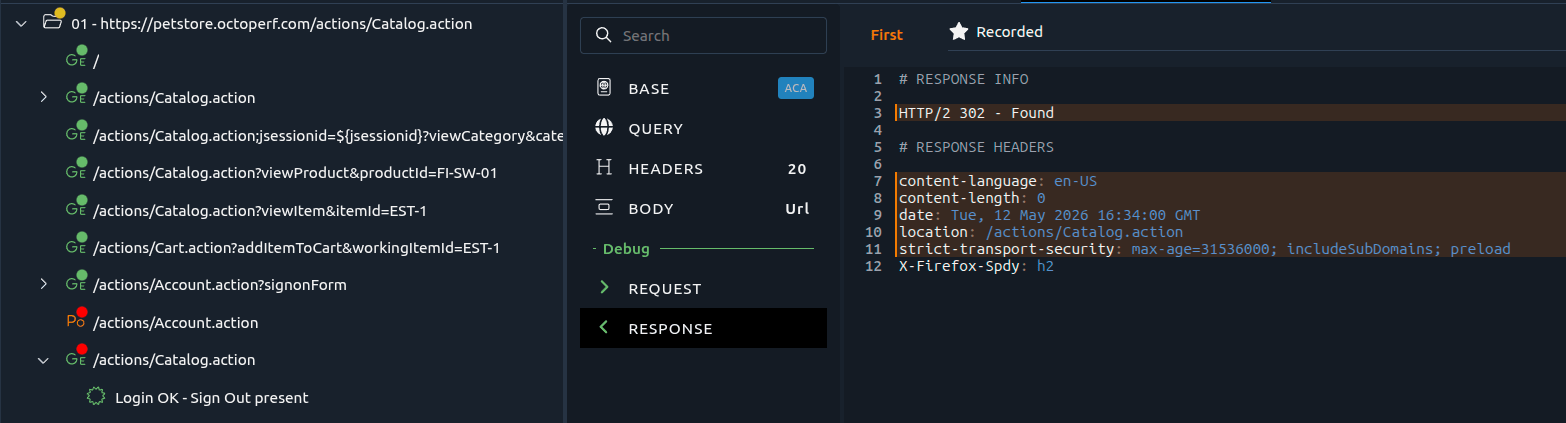 The validation view in OctoPerf: 9 failing actions out of 24 Failing actions in the OctoPerf validation view