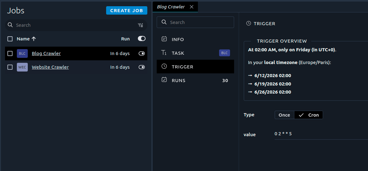 Scheduled jobs in OctoPerf